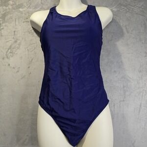 One Piece Swimsuit Size Small Blue Athletic Performance Cut Out Back Wide Strap